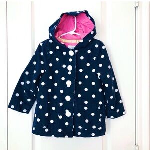 Old Navy Toddler Navy Polka Dot Hooded Cotton Button Front Jacket Pink Lining 4T